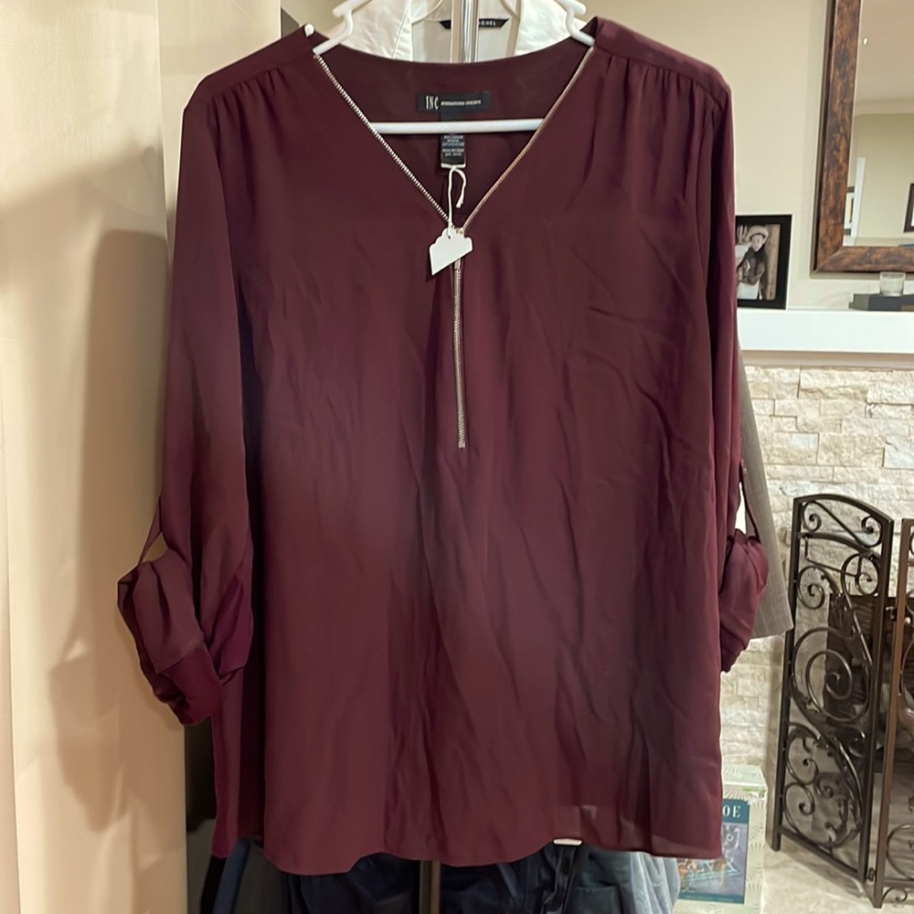 Inc International Concept burgundy blouse with roll up sleeves 2XL